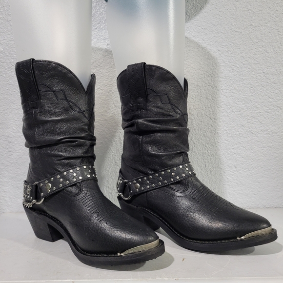 Shyanne Women's Tammye Slouch Harness Fashion Boots - Round Toe Size 6 Black - Picture 1 of 7